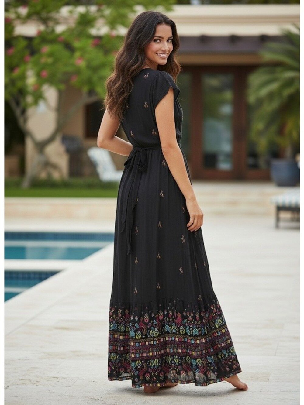 Jens Pirate Booty Black Tie Waist V-Neck Maxi Dress S| Cottagecore Coastal Boho - Picture 7 of 15